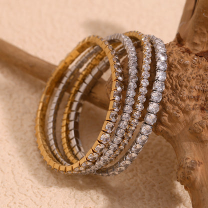 18K gold plated stretch bracelet with round-cut zircon stones – STUD