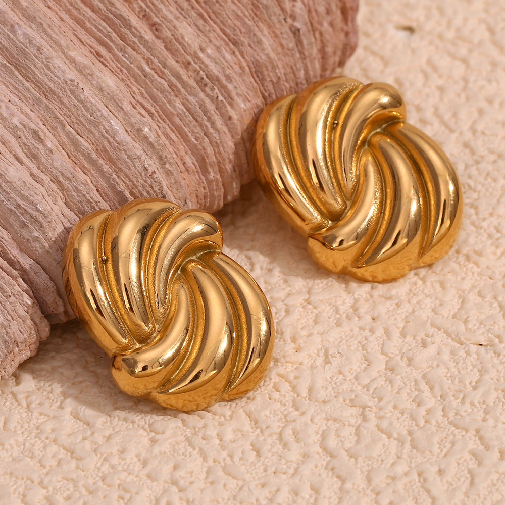 French Vintage-Inspired 18K Gold-Plated Oval Rotating Hoop Earrings