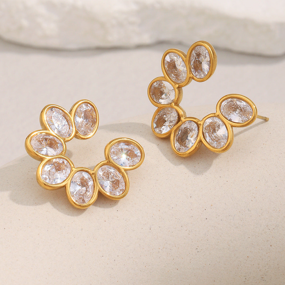STUD 18K gold-plated flower zircon stud earrings with dainty petal design