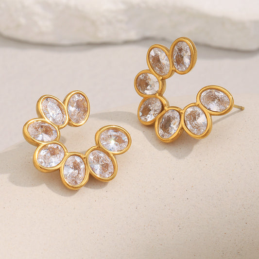 STUD 18K gold-plated flower zircon stud earrings with dainty petal design