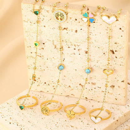 Double Heart with Green Stone 18K Hand Chain