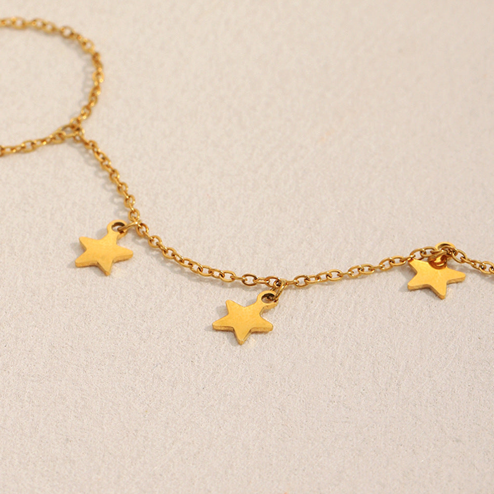 18K gold plated starlight hand chain bracelet with dainty star charms – STUD