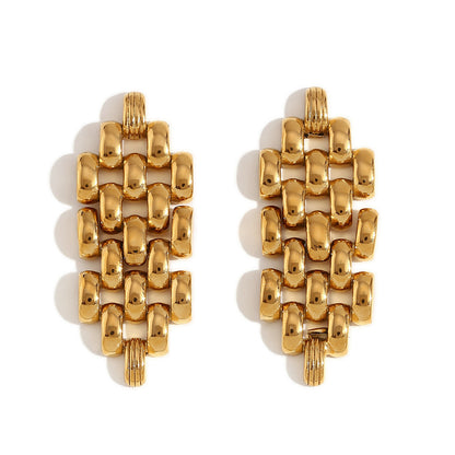 Handwoven Boho chain earrings – diamond-shaped 18K gold-plated, waterproof by STUD (Shop Till You Drop)