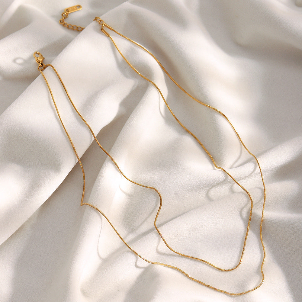 Double layer 18K gold plated snake chain necklace with minimalist design