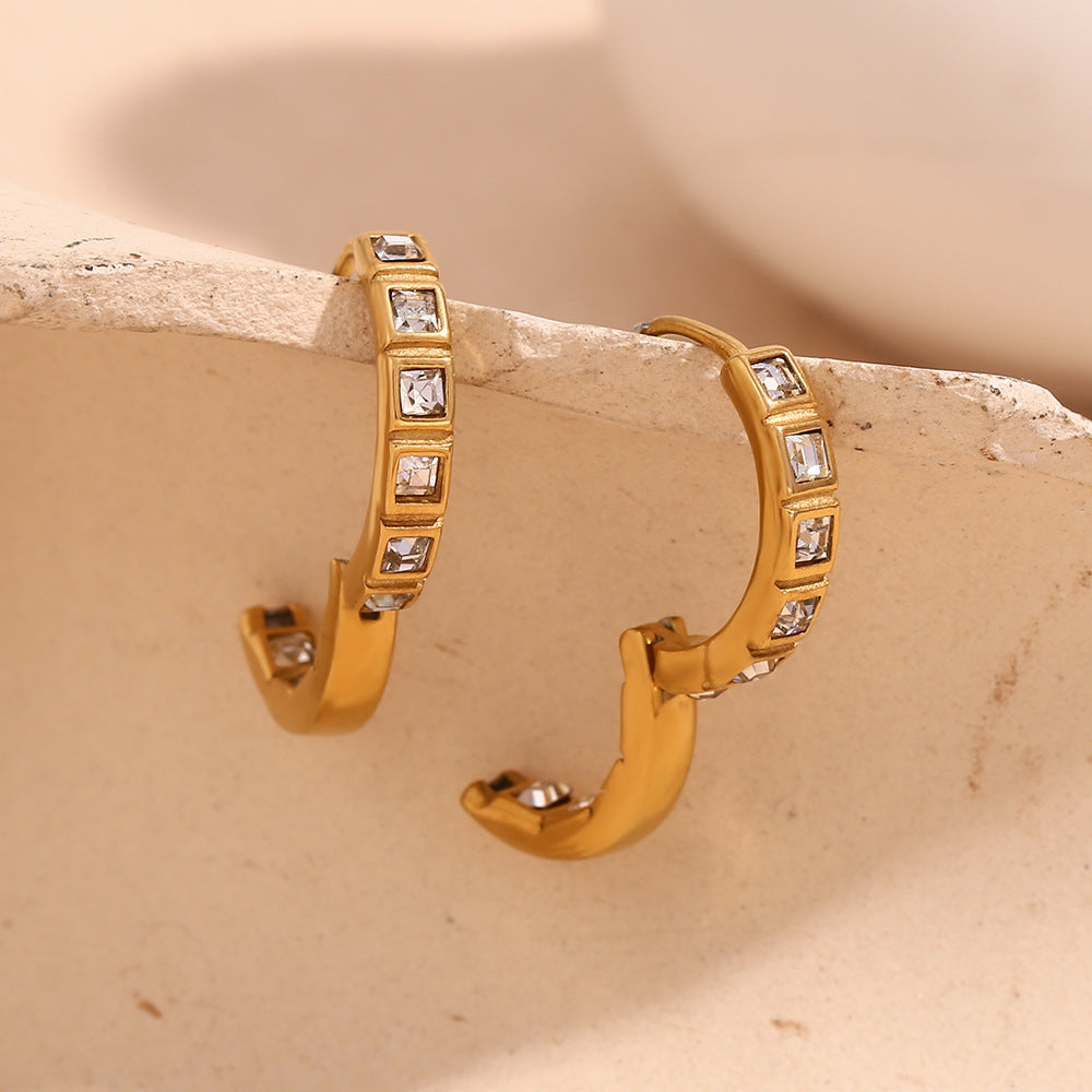 18K Gold-Plated Minimalist Square Zircon Hoop Earrings