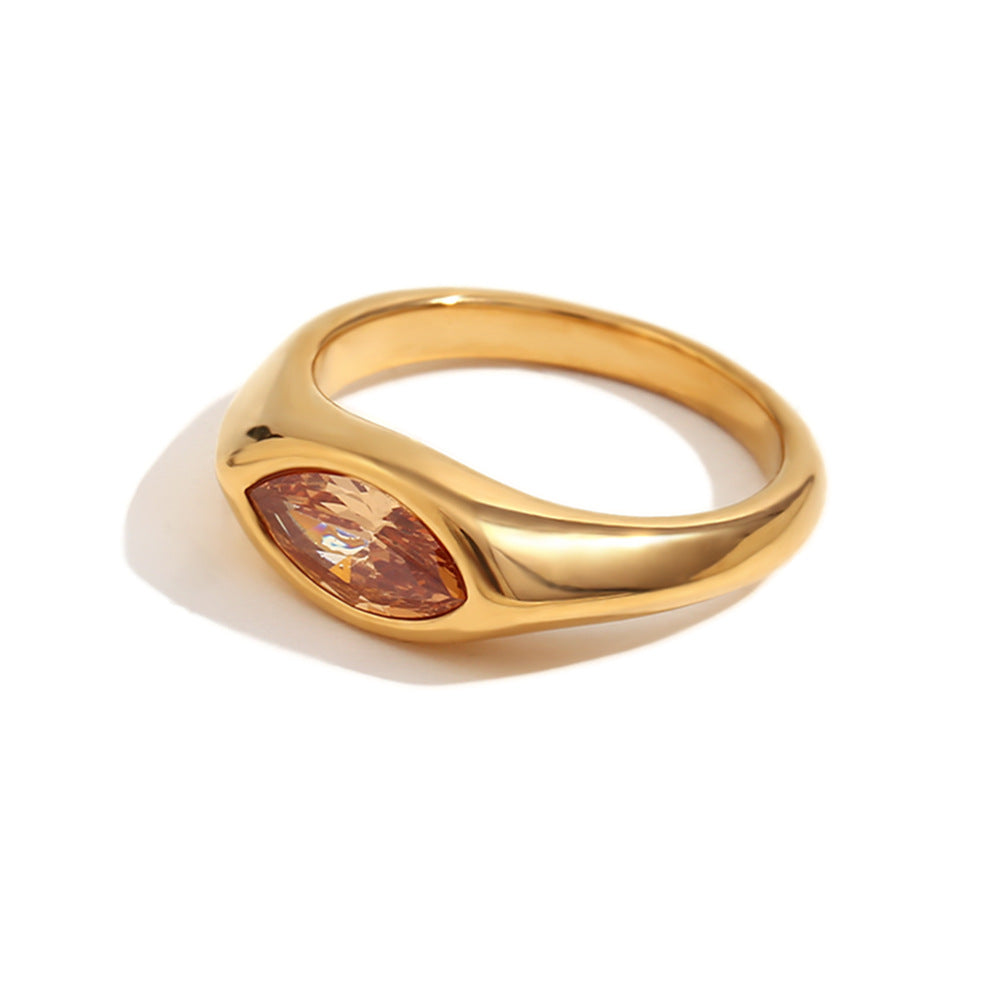 STUD 18K gold-plated amber gemstone ring with smooth finish