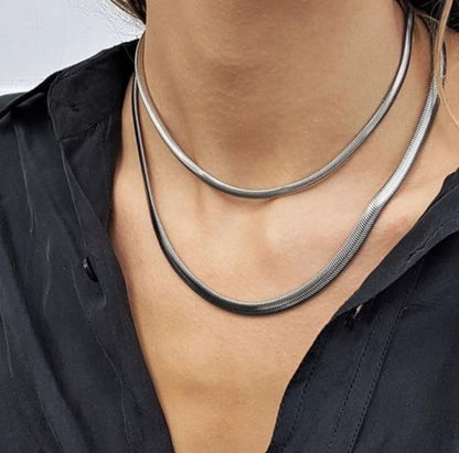 18K Gold-Plated Stainless Steel Flat Snake Chain Necklace