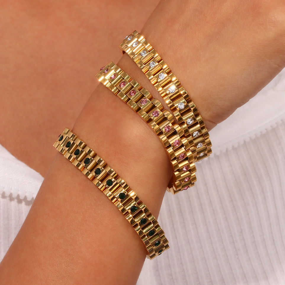 Gold Watch Band Bracelet With Diamonds