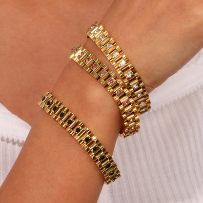Gold Watch Band Bracelet With Diamonds