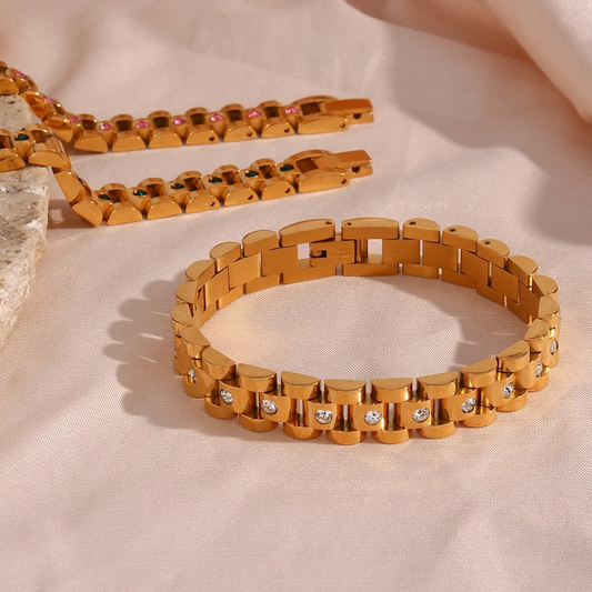Gold Watch Band Bracelet With Diamonds