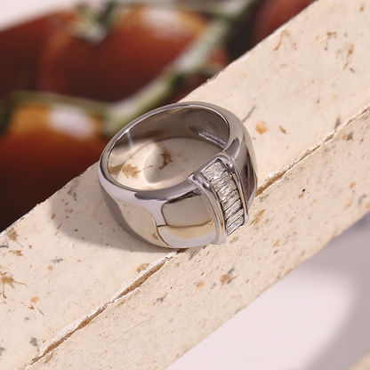 Silver rectangular band ring with center-set diamond – waterproof, hypoallergenic by STUD (Shop Till You Drop)