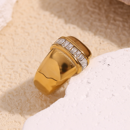 Gold ring with center-set diamond – rectangular band, 18K gold-plated, timeless by STUD (Shop Till You Drop)