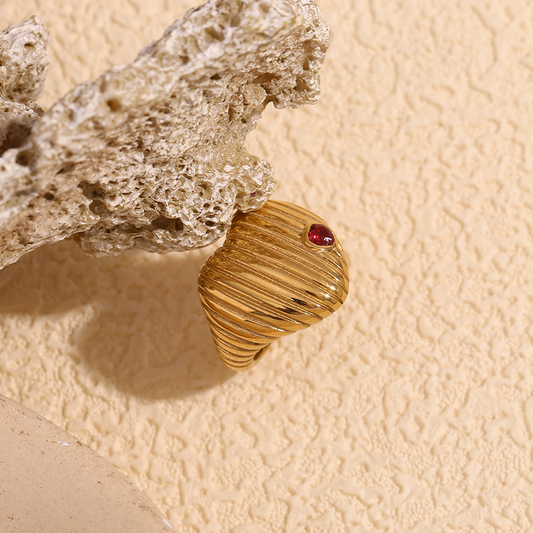 Golden Heart Ring with Ruby Accent