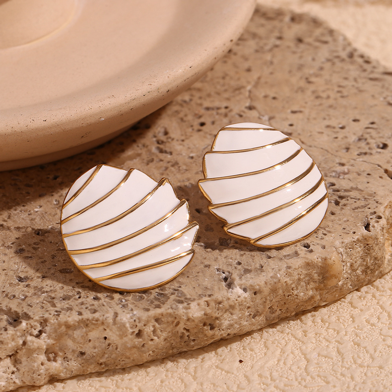 White and Gold Striped Earrings