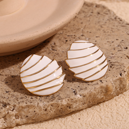 Close View of White and gold striped sail earrings – 18K gold-plated, waterproof, hypoallergenic by STUD (Shop Till You Drop)


