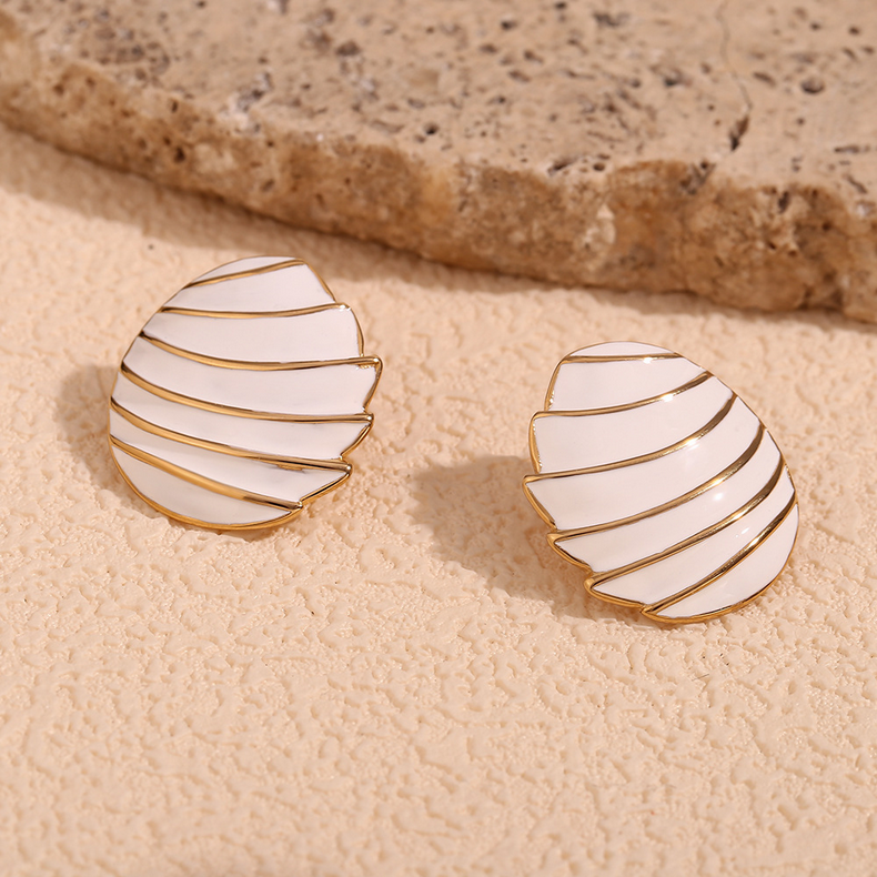 White and Gold Striped Earrings