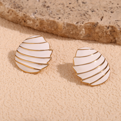 White and gold striped sail earrings – 18K gold-plated, waterproof, hypoallergenic by STUD (Shop Till You Drop)

