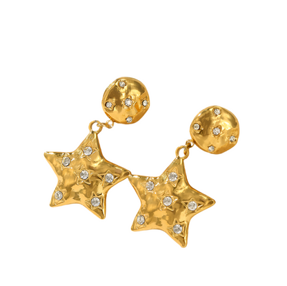 Golden Glam 14K gold-plated star earrings with zirconia – waterproof, hypoallergenic by STUD (Shop Till You Drop)