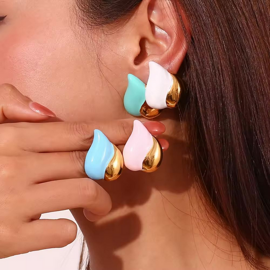 Blue Enamel Heart Earrings