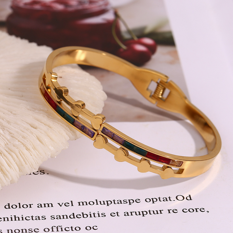 Colorful Zircon Heart Bangle