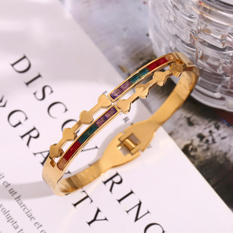 Colorful Zircon Heart Bangle