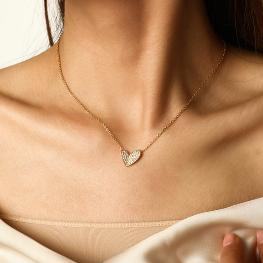 Heart of Gold: Zirconia Inlaid Necklace