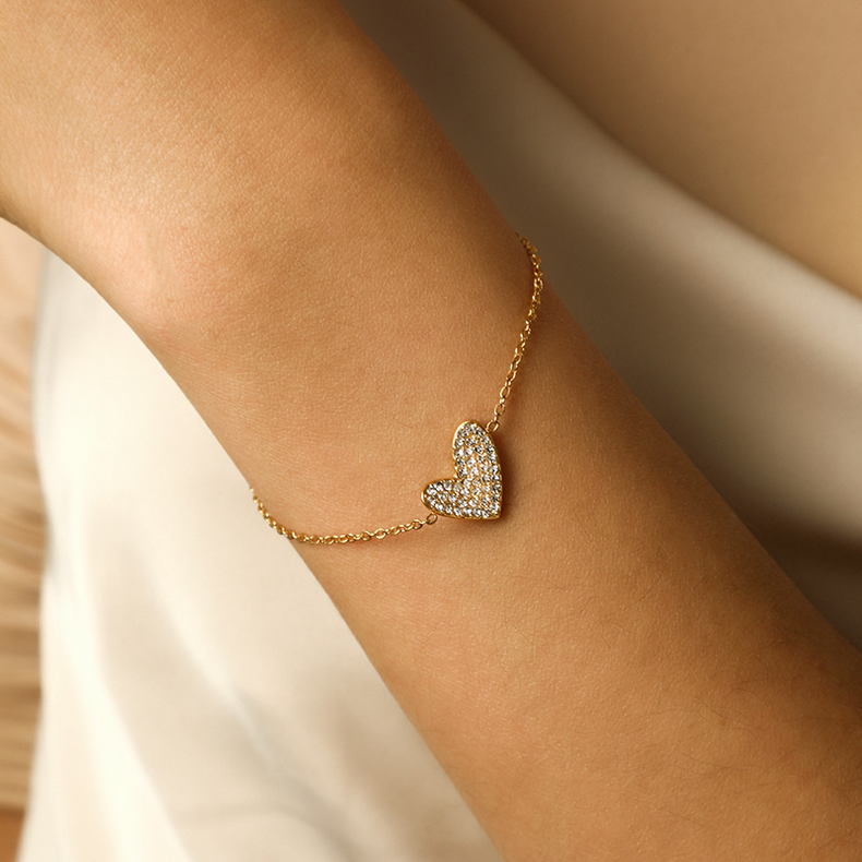 Heart of Gold: Zirconia Inlaid Bracelet