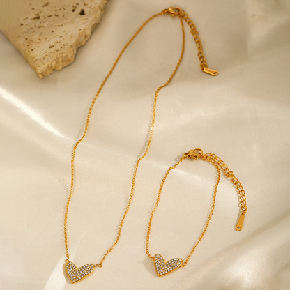 Heart of Gold: Zirconia Inlaid Necklace
