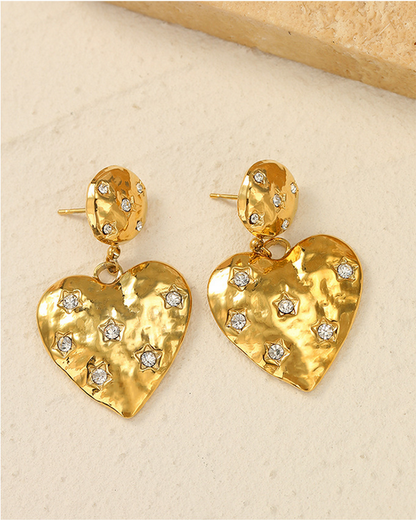 Golden Glam 14K gold-plated heart and star earrings with zirconia – waterproof, hypoallergenic by STUD (Shop Till You Drop)