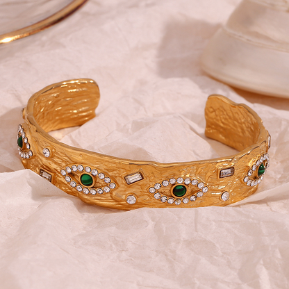 Close View of Gold evil eye bracelet with zirconia stones – symbolic jewelry – STUD