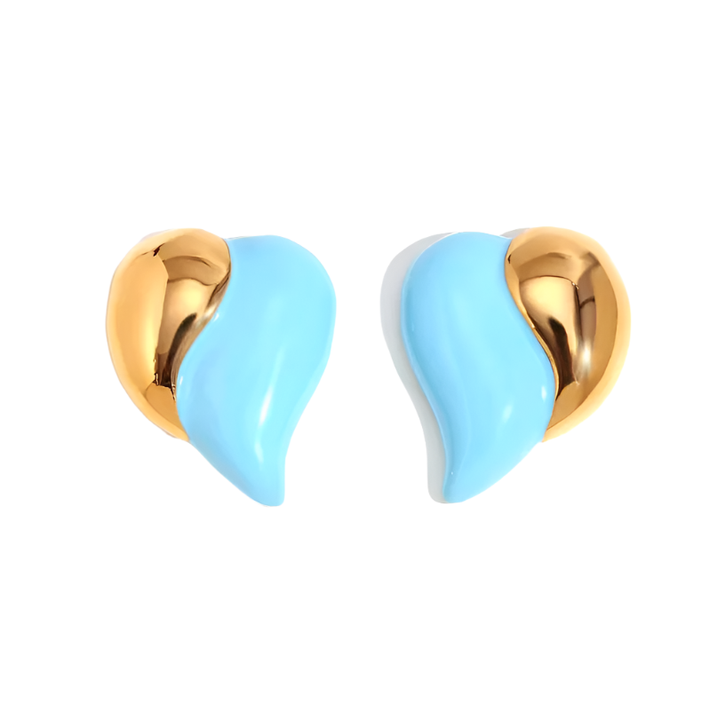 Blue Enamel Heart Earrings