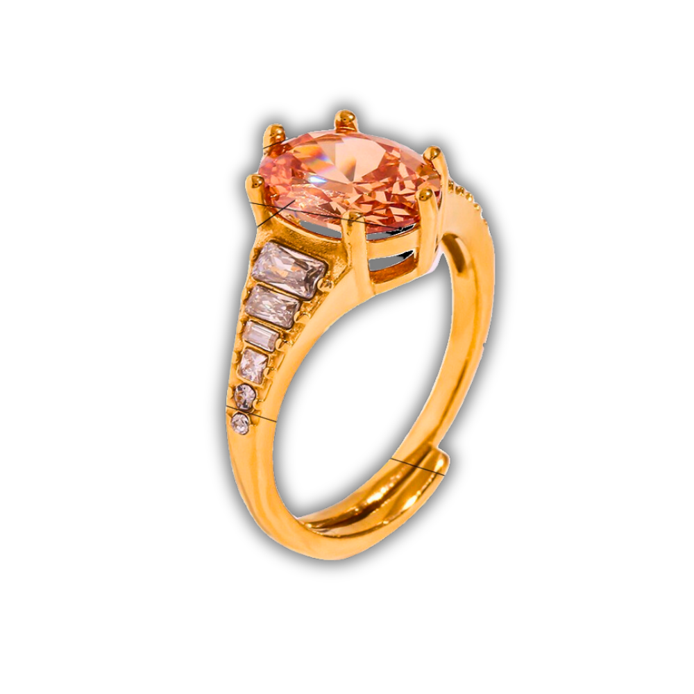 Luxe Adjustable Oval Pink Gemstone Ring | 18K Gold-Plated Statement