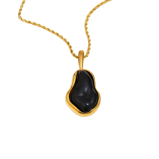 STUD Onyx Flow Necklace – Black Baroque Pendant on Gold Rope Chain