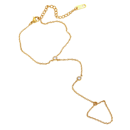 Zircon Bead Chain Finger Ring Bracelet – 18K Gold