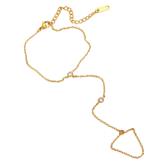 Zircon Bead Chain Finger Ring Bracelet – 18K Gold