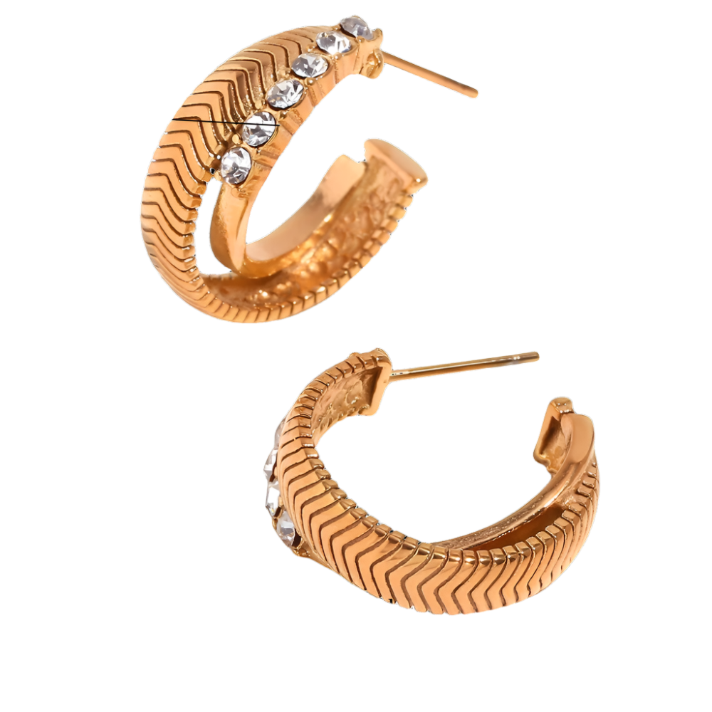 Minimalist Fishbone 18K Gold Plated with Zircon Earrings