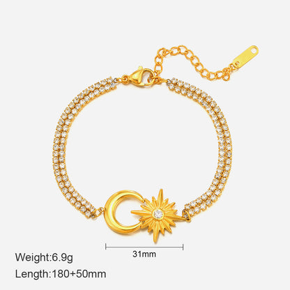 Size Details of Adjustable gold bracelet with star and moon charms – waterproof and hypoallergenic – STUD