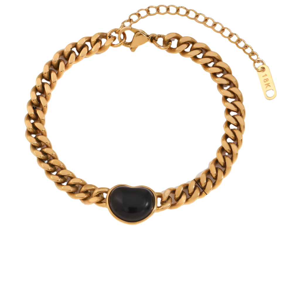 18K Gold Plated Black Onyx Heart Bracelet