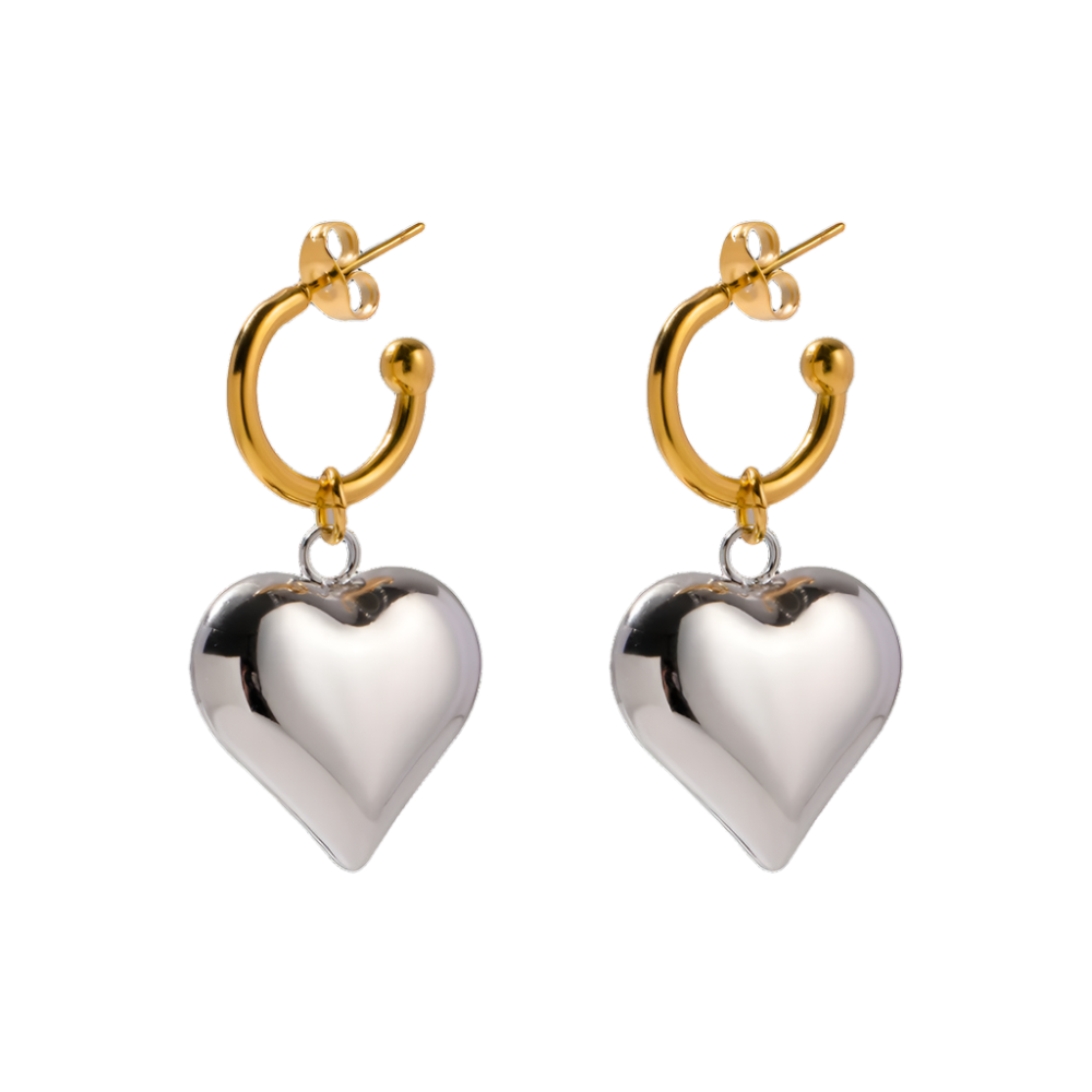 Vintage Silver French Heart-Shaped Hoops