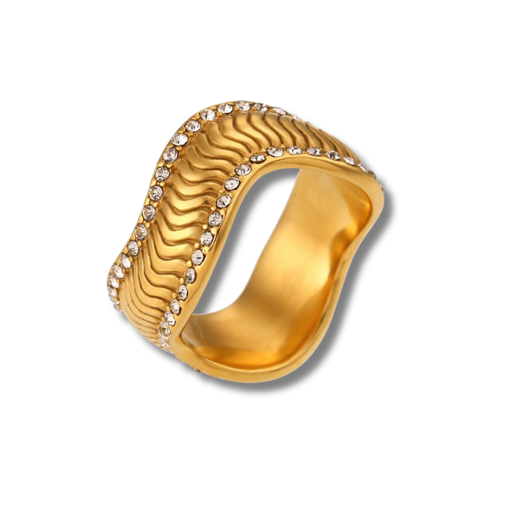 Luxurious 18K Gold Plated Geometric Wave Crystal Ring