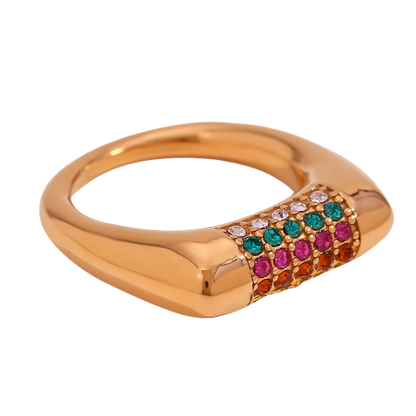 Minimalist 18K Gold-Plated Flat Right-Angle Ring with Micro Pave Zircon