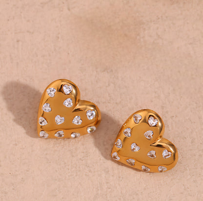 Romantic Zircon Heart Beaded Earrings