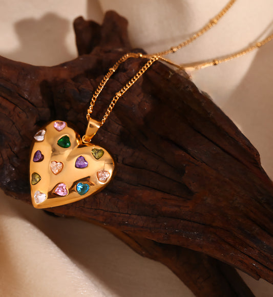 Romantic Multicolor Zircon Heart Beaded Necklace